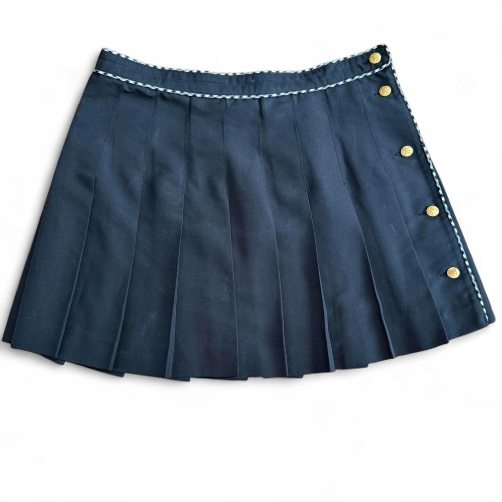 Lizsport Vintage 90s Black Pleated Tennis Mini Skirt Plaid Trim Gold Button 12